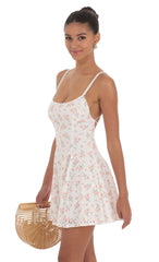 Floral Strap Crossback Fit and Flare Dress in White