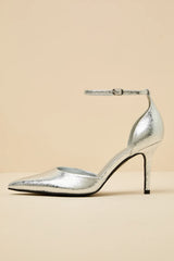 Acrux Silver Distressed Pointed-Toe Ankle Strap Pumps