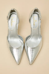 Acrux Silver Distressed Pointed-Toe Ankle Strap Pumps