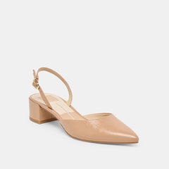 CAREL HEELS LT TAN CRINKLE PATENT LEATHER