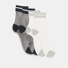 SHEER STRIPE CREW SOCKS 2 PACK BLACK GREY