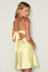 Jola Yellow Mixed Media Tie-Back Mini Dress