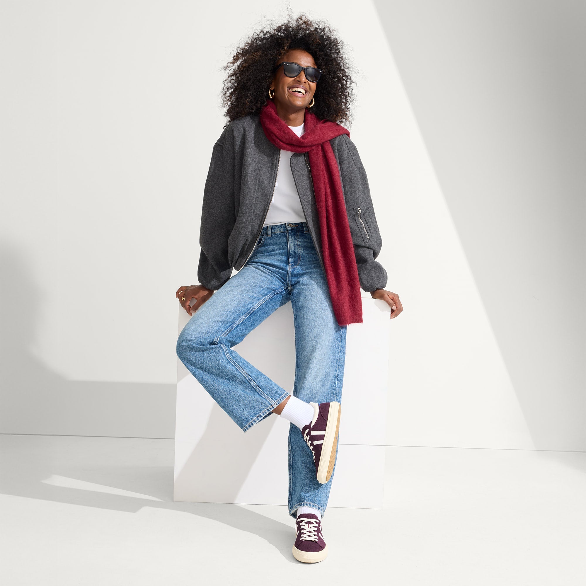 Alternate view of a model wearing The RS02 Sneaker Burgundy Blitz.