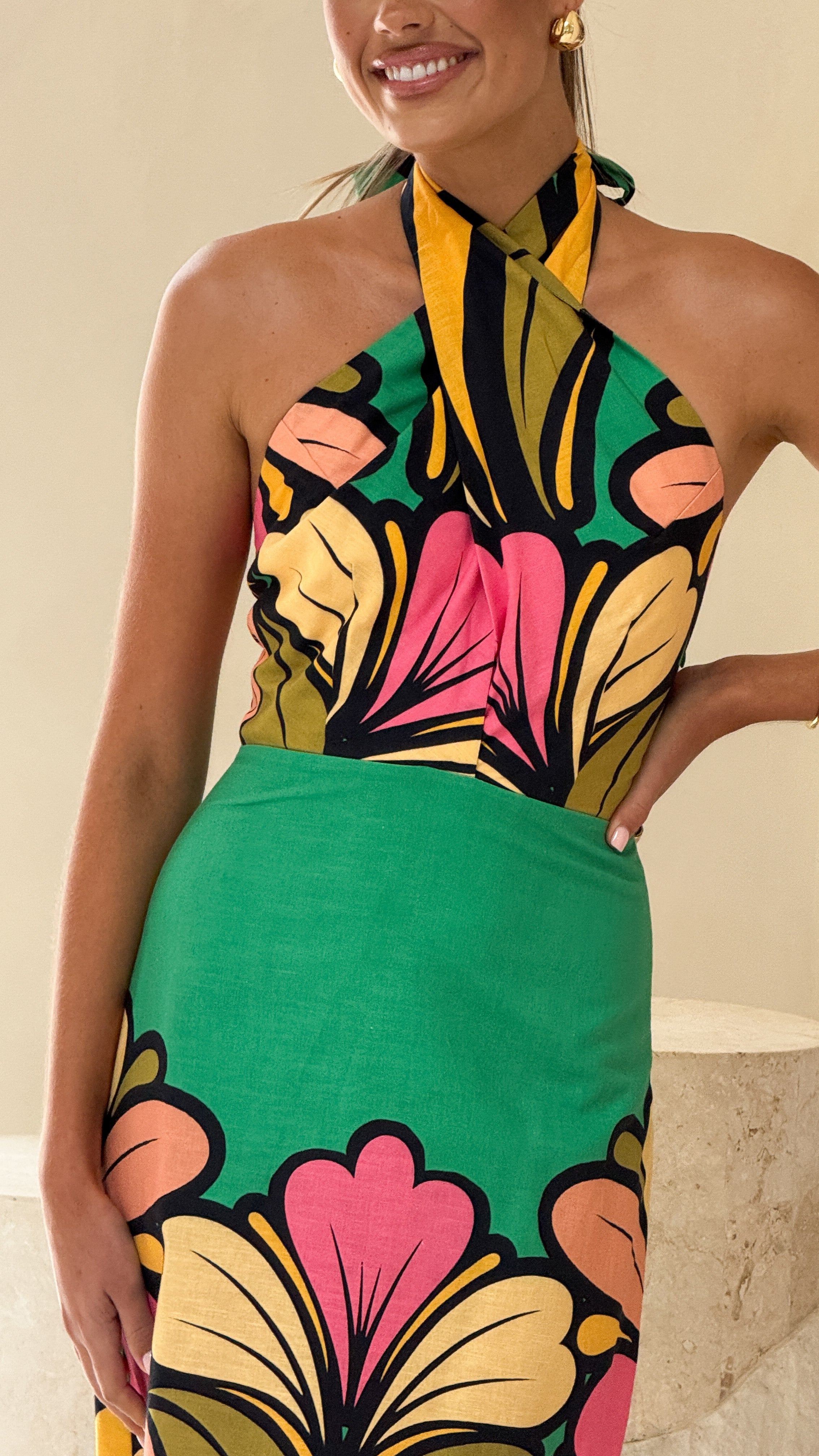Portugal Twist Halter Mini Dress - Apple