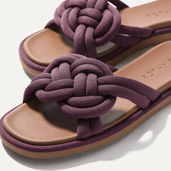 Close up of the vamp of The Summer Sandal in Blackberry.