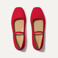 The Max Square Mary Jane in Red Crisp Basketweave shown from the top.