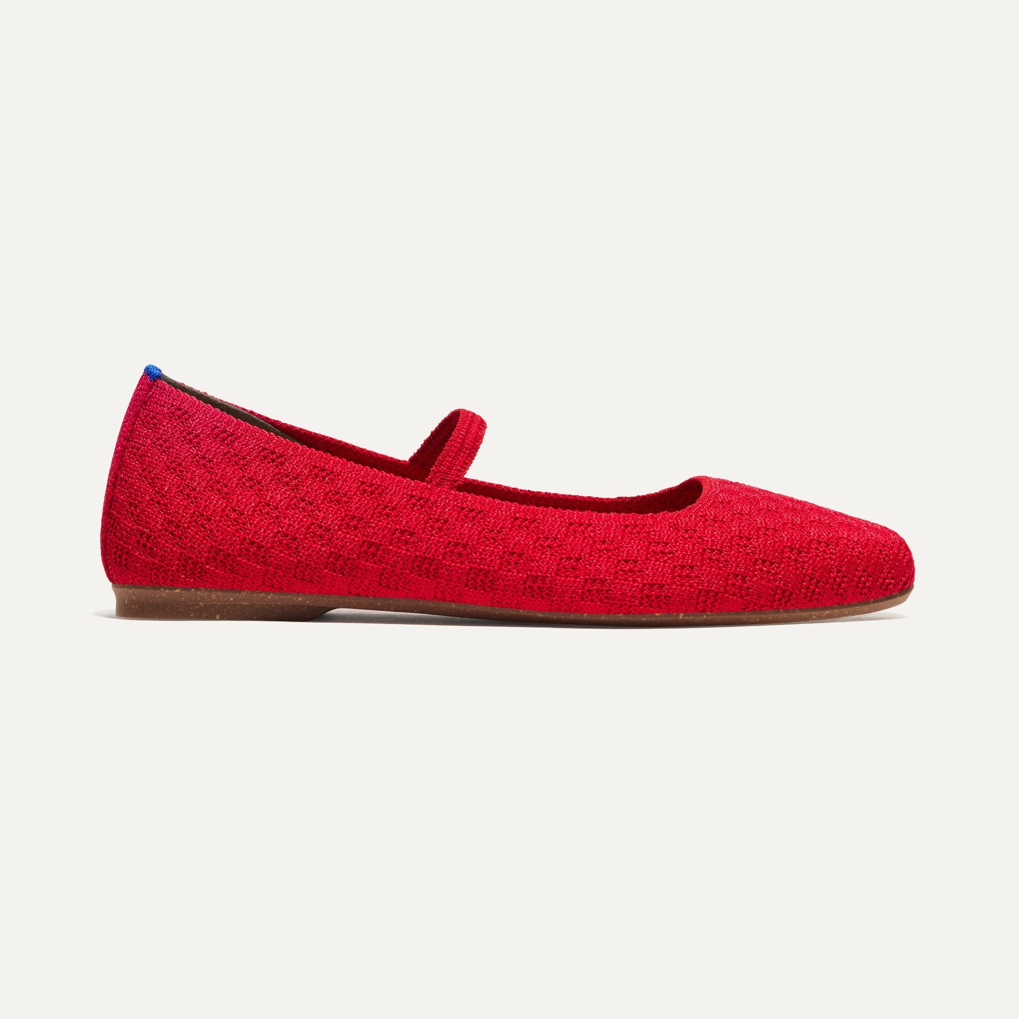The Max Square Mary Jane in Red Crisp Basketweave shown from the side.