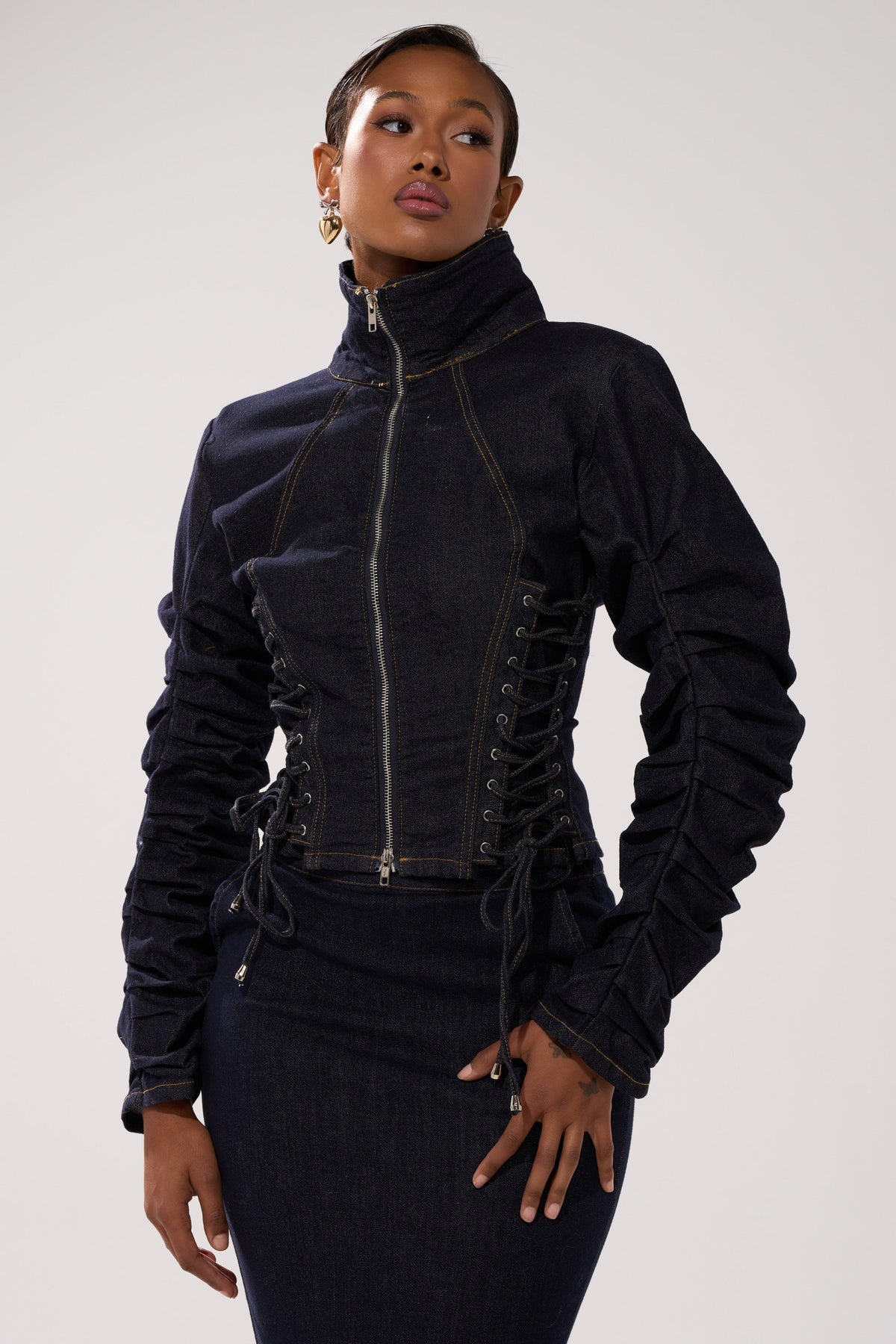 STRICTLY BUSINESS DENIM BLOUSE