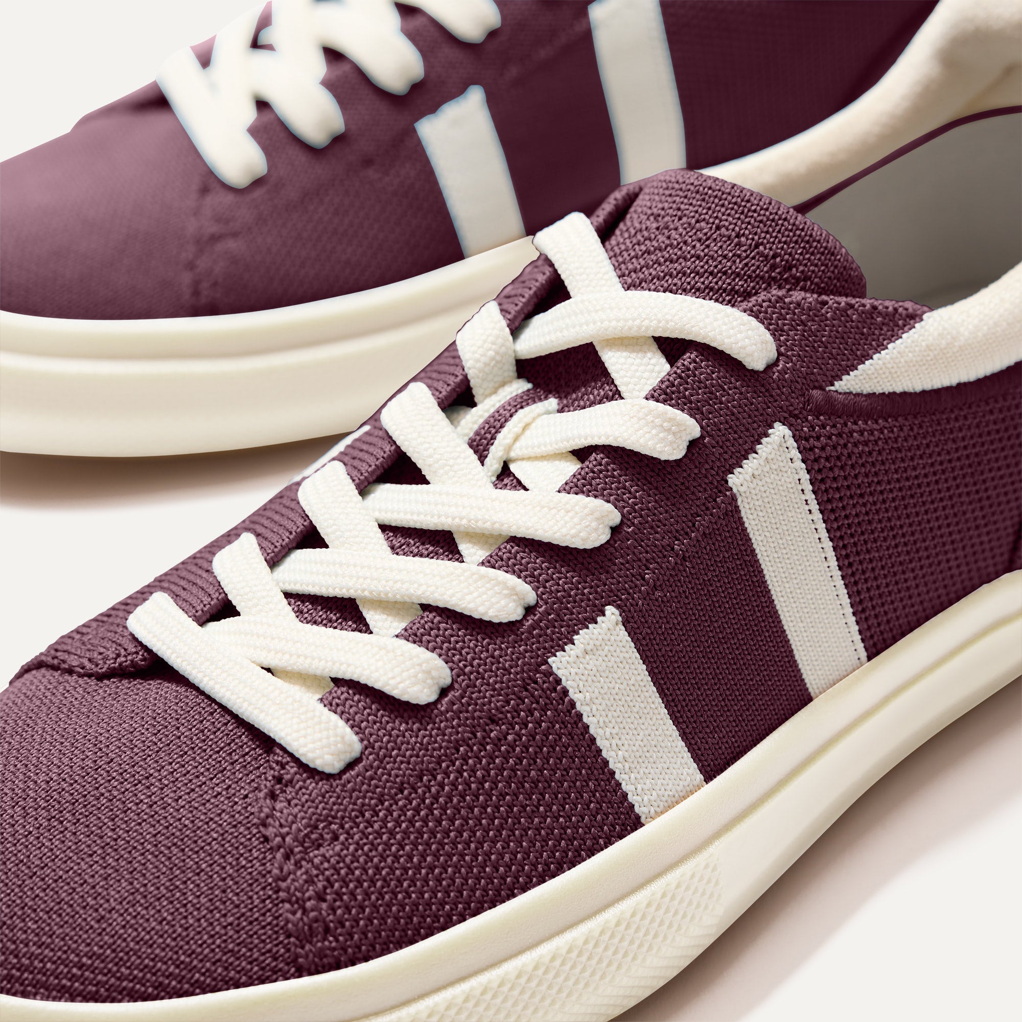 Close up of the toe and stitching details of The RS02 Sneaker Burgundy Blitz.