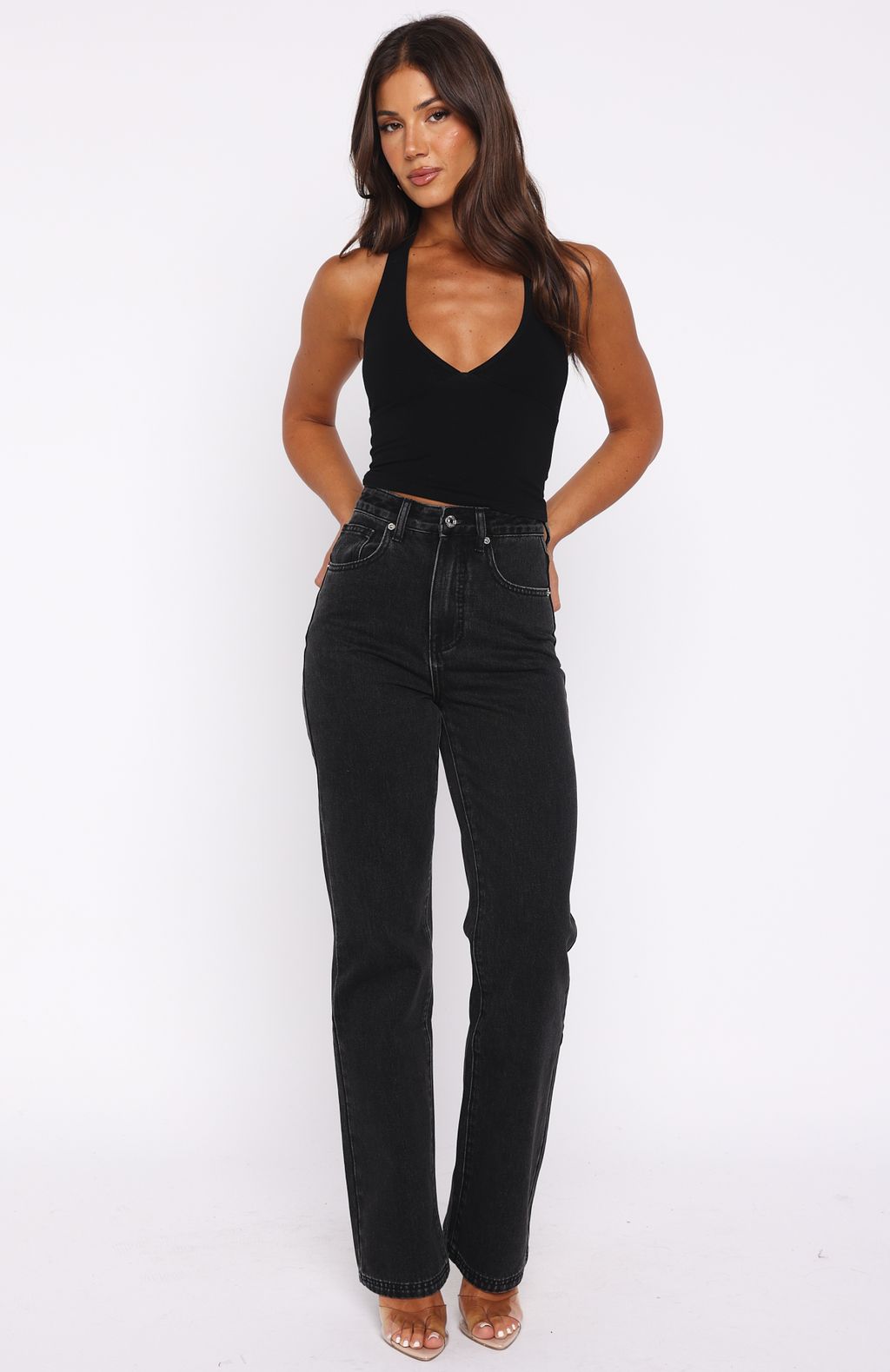 Alyssa High Rise Straight Leg Jeans Black Acid