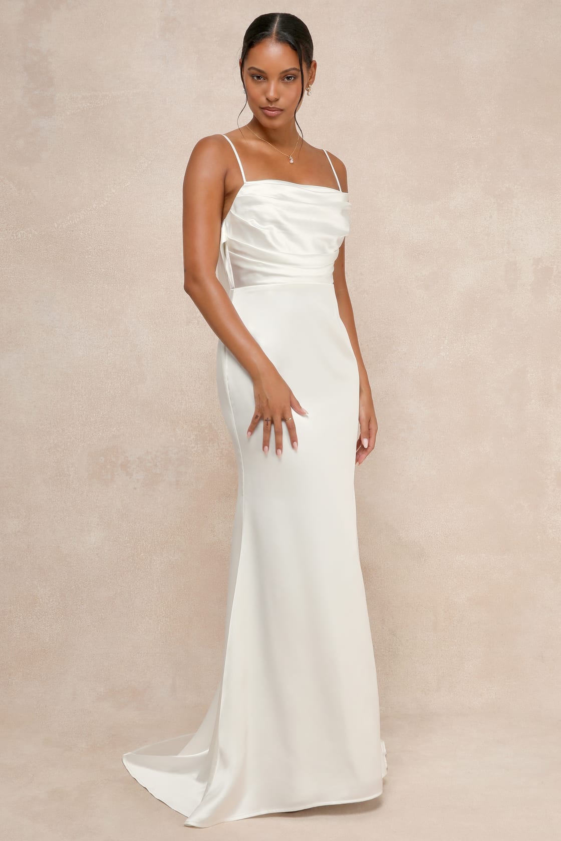 Lovely Endearment White Satin Sleeveless Backless Maxi Dress