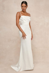 Lovely Endearment White Satin Sleeveless Backless Maxi Dress