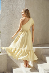 Busy Girl One Shoulder Maxi Dress Yellow
