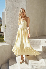Busy Girl One Shoulder Maxi Dress Yellow