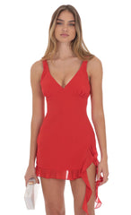 Chiffon Tassel Slit Dress in Red