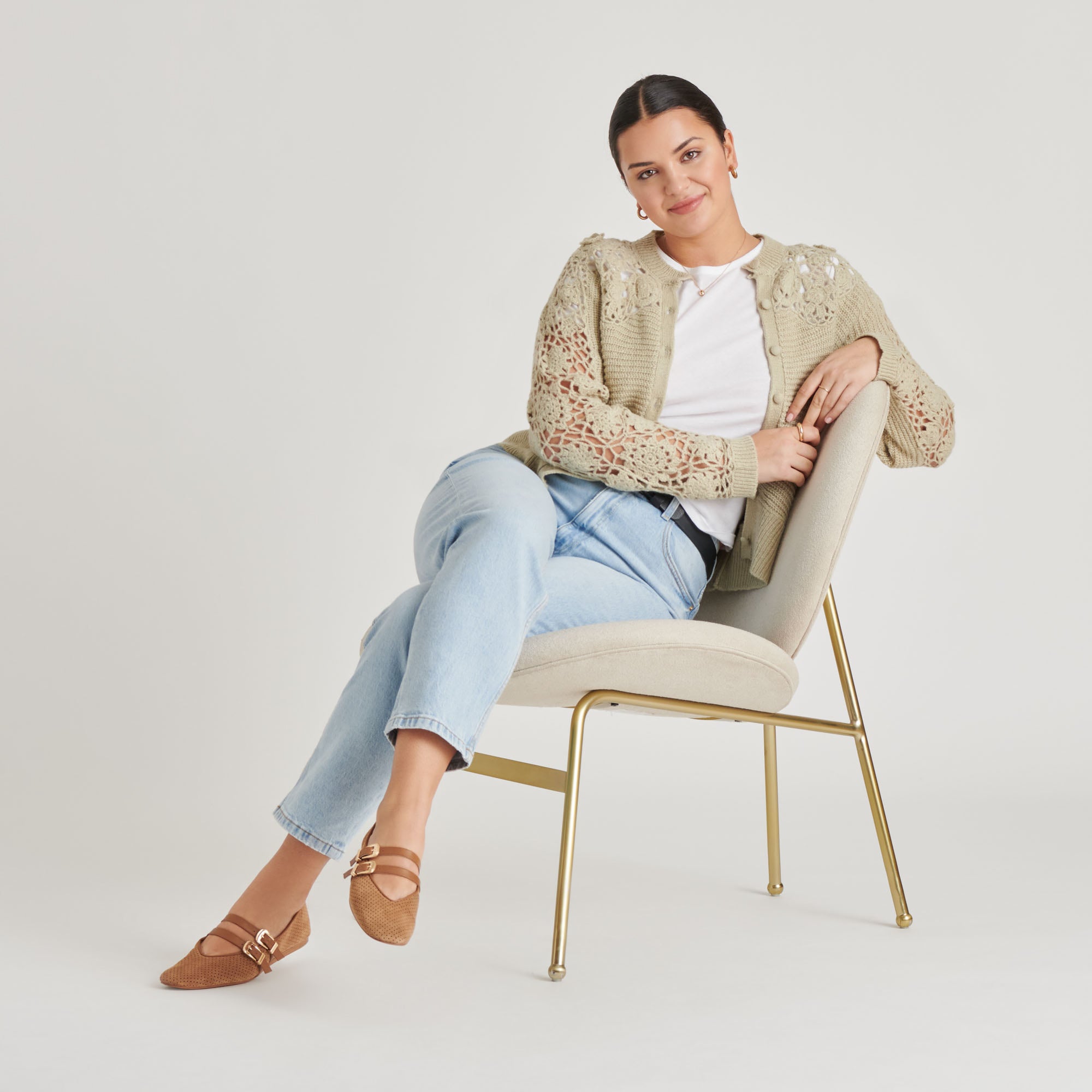 BAYLEE BALLET FLATS PECAN PERFORATED SUEDE