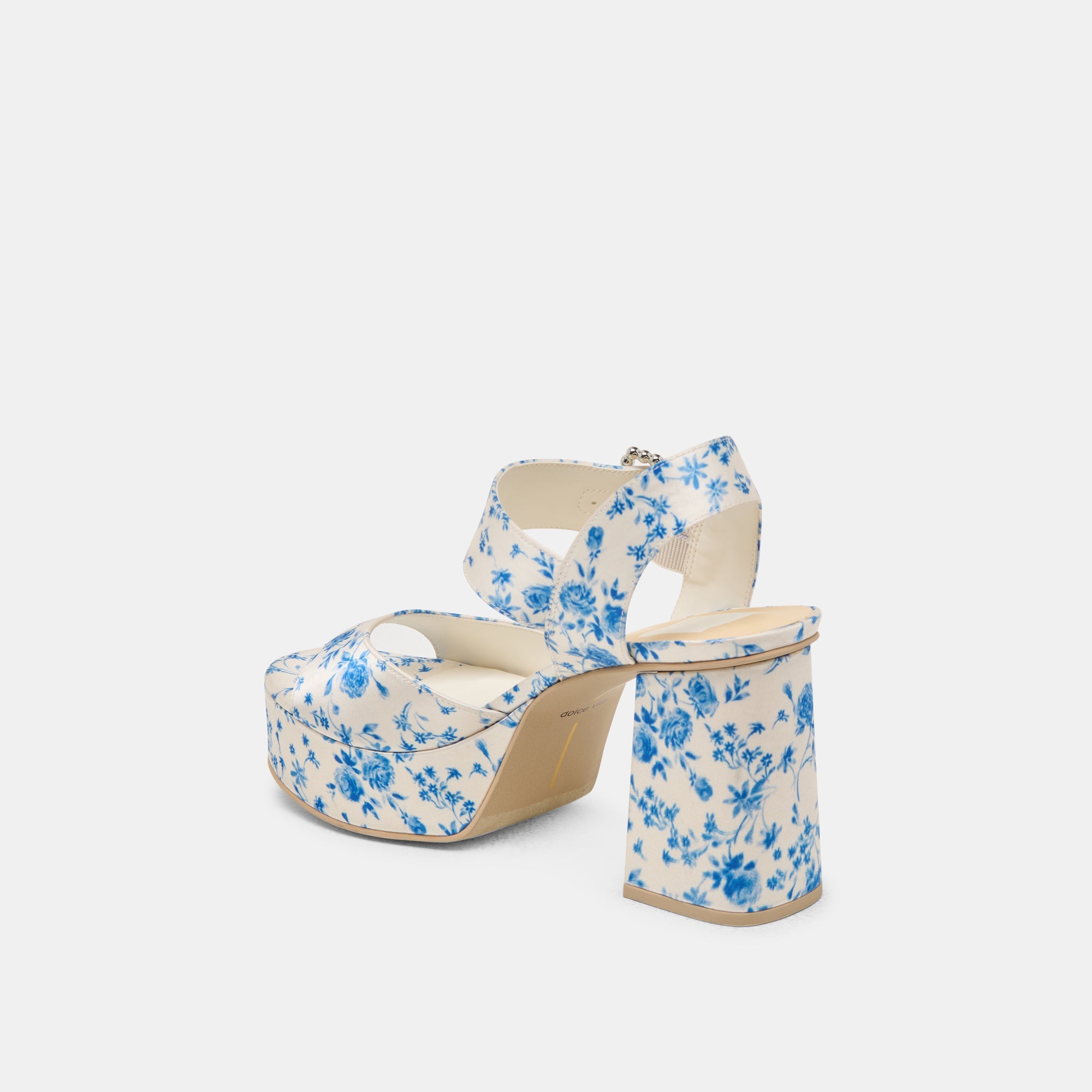 BOBBY PEARL HEELS BLUE FLORAL SATIN