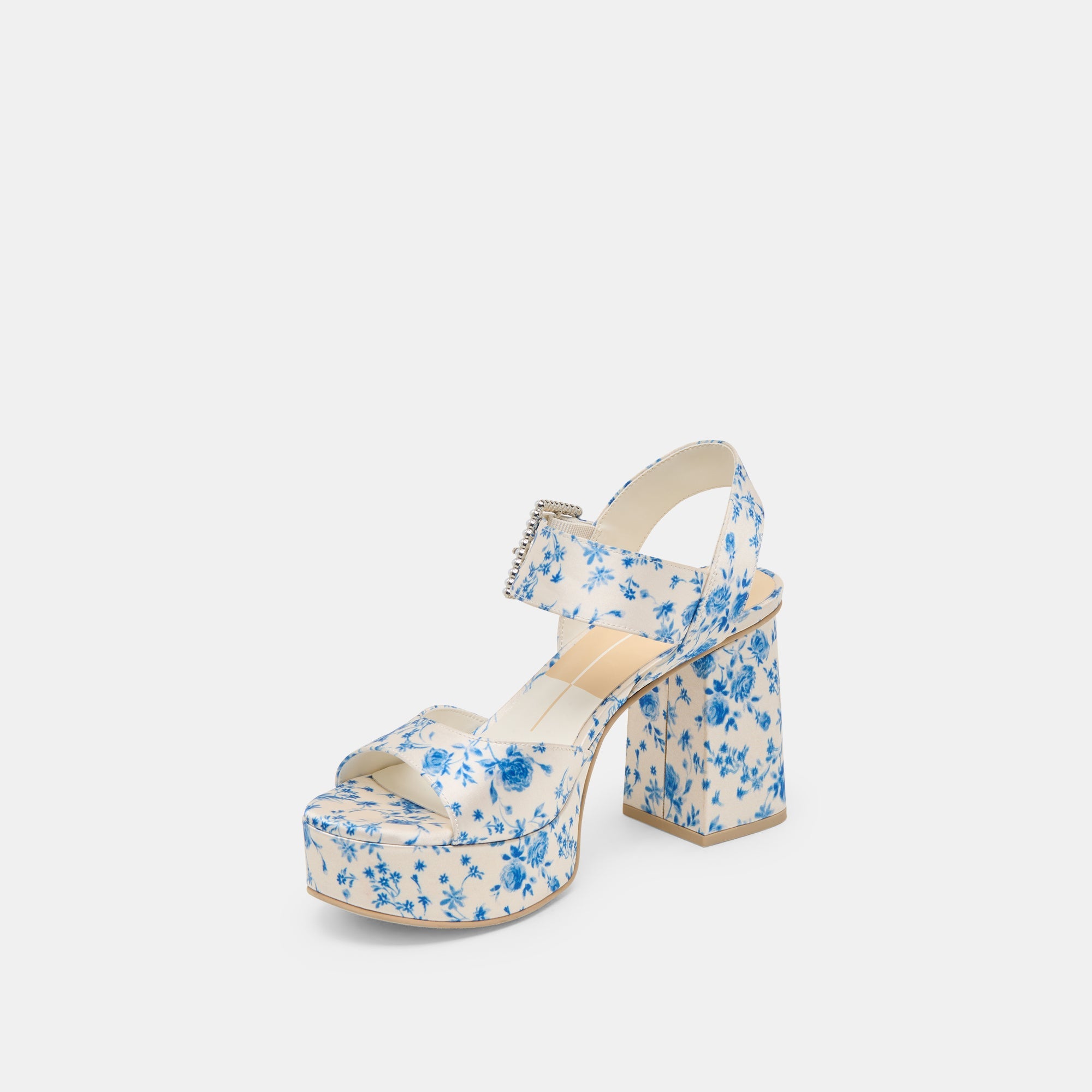 BOBBY PEARL HEELS BLUE FLORAL SATIN