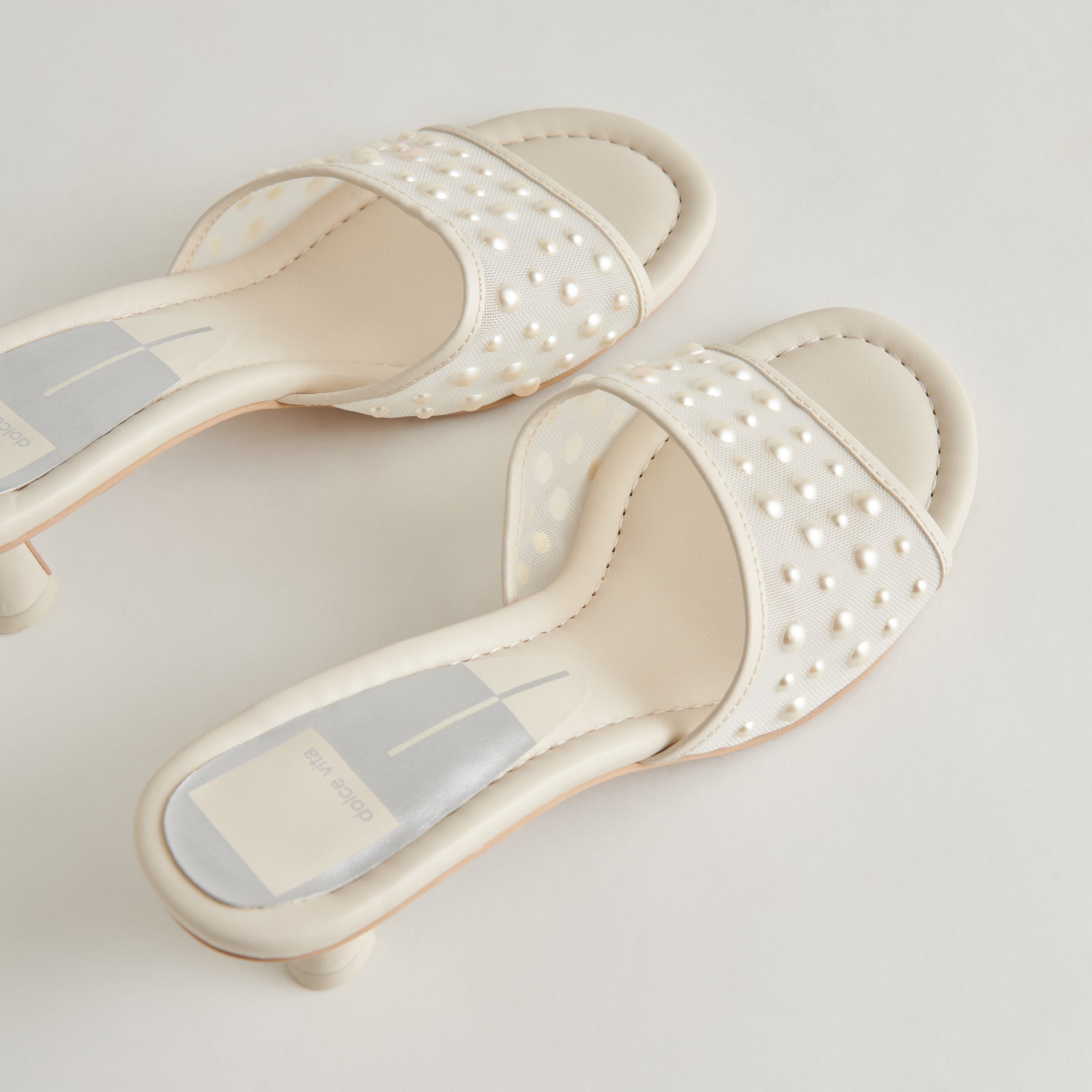 MEEZA PEARL HEELS IVORY MESH - re:vita