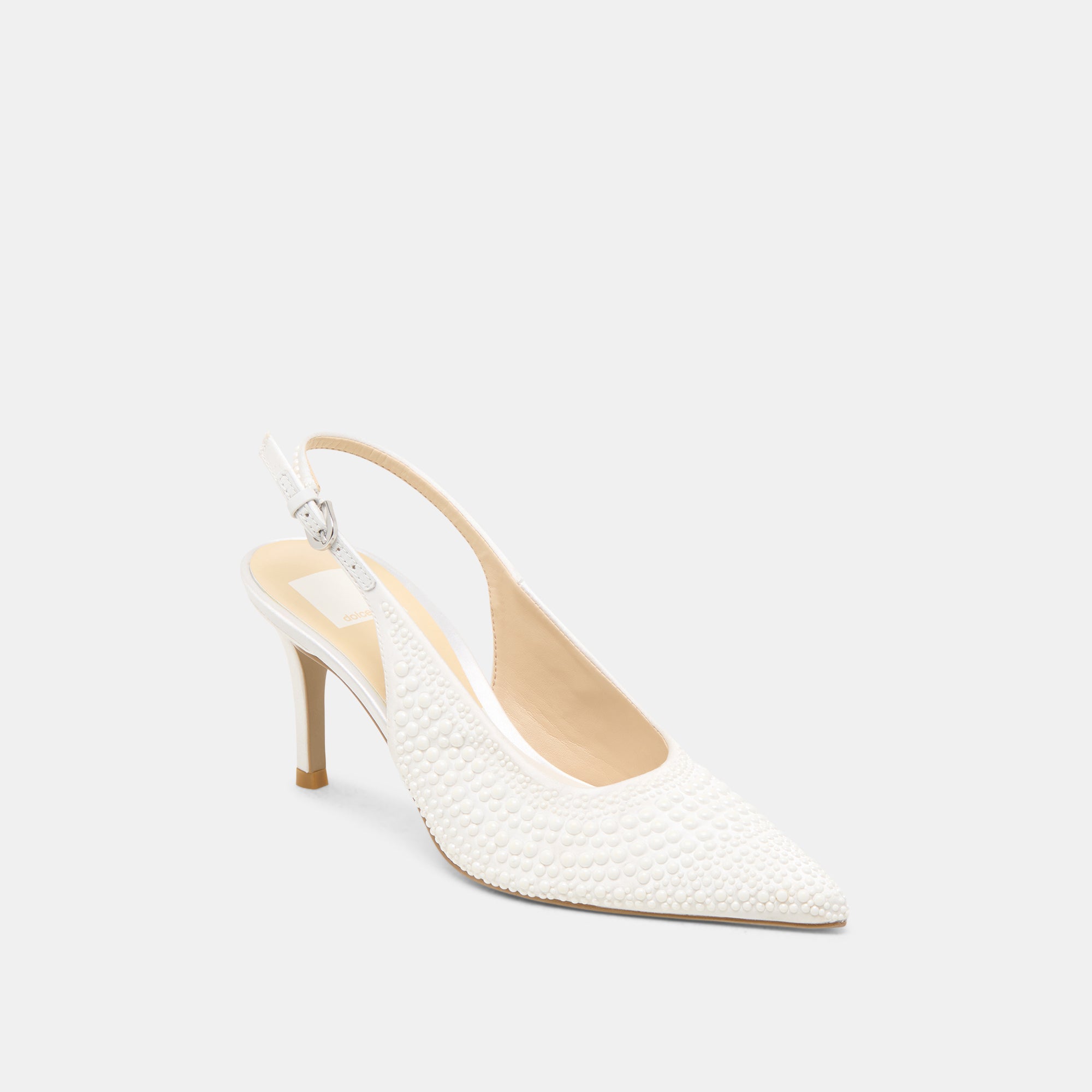 ELASI PEARL HEELS TRUE WHITE SATIN