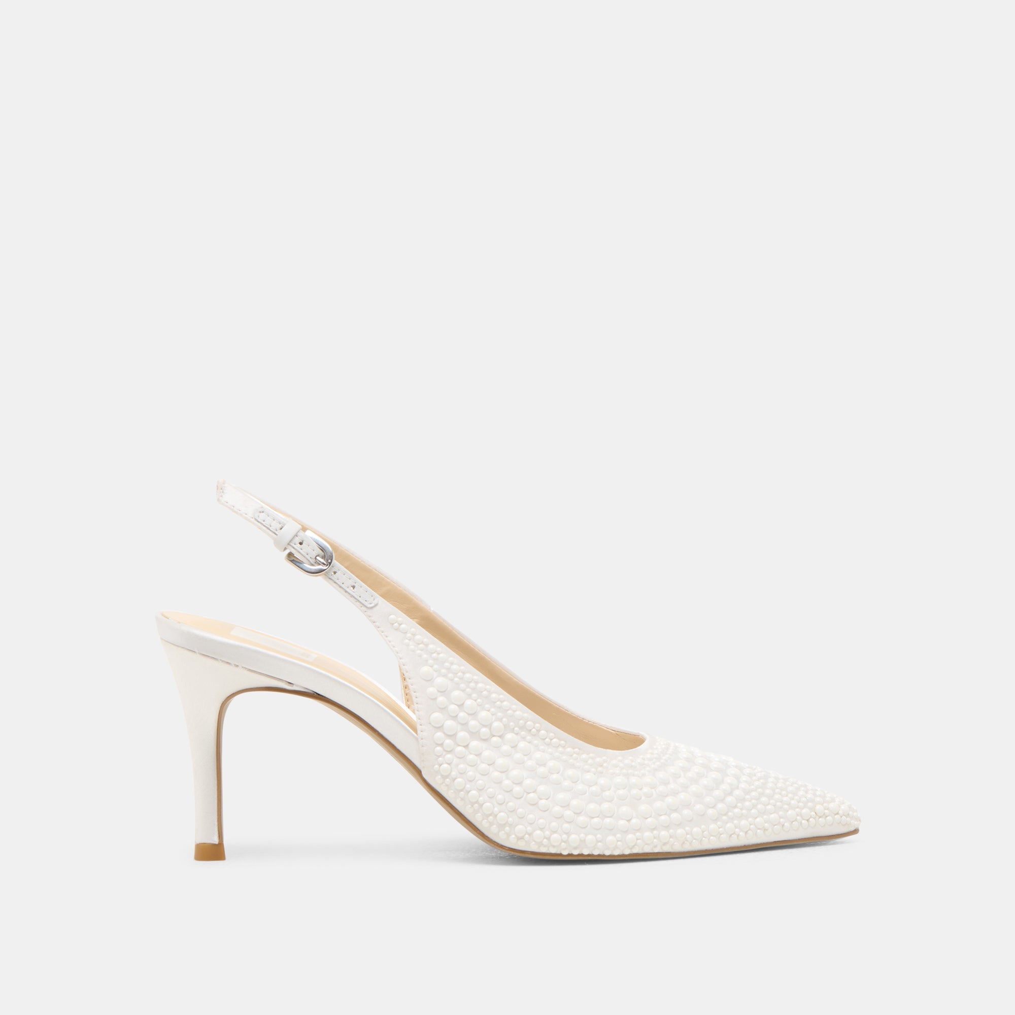ELASI PEARL HEELS TRUE WHITE SATIN