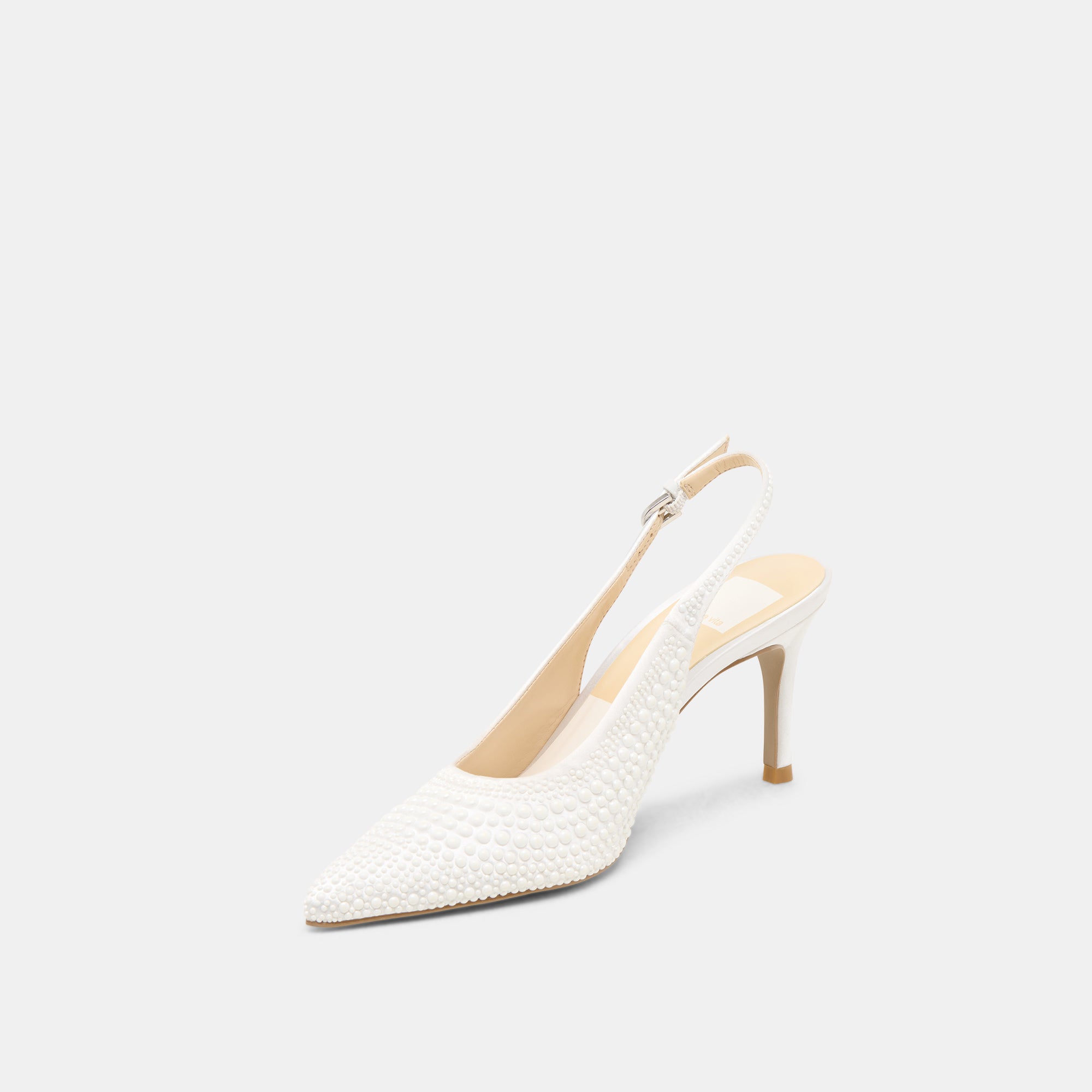 ELASI PEARL HEELS TRUE WHITE SATIN