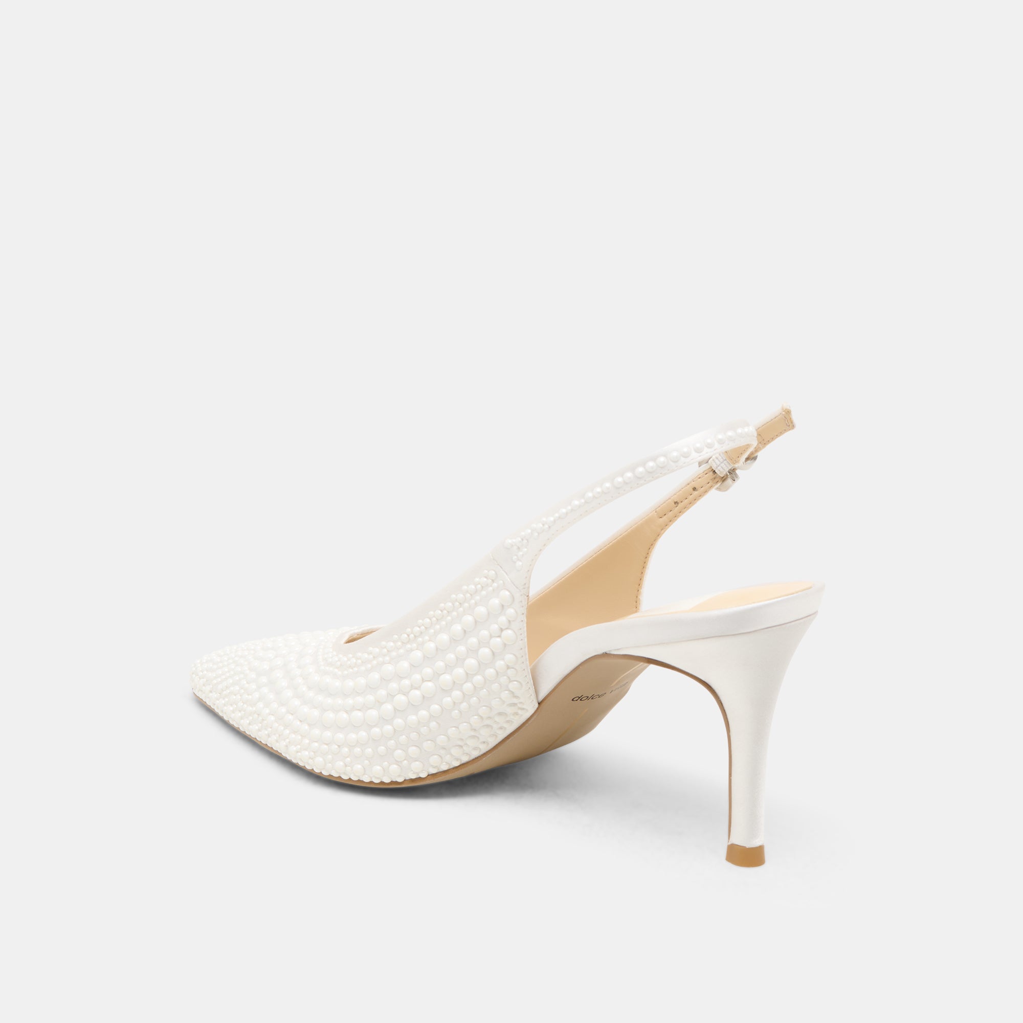 ELASI PEARL HEELS TRUE WHITE SATIN