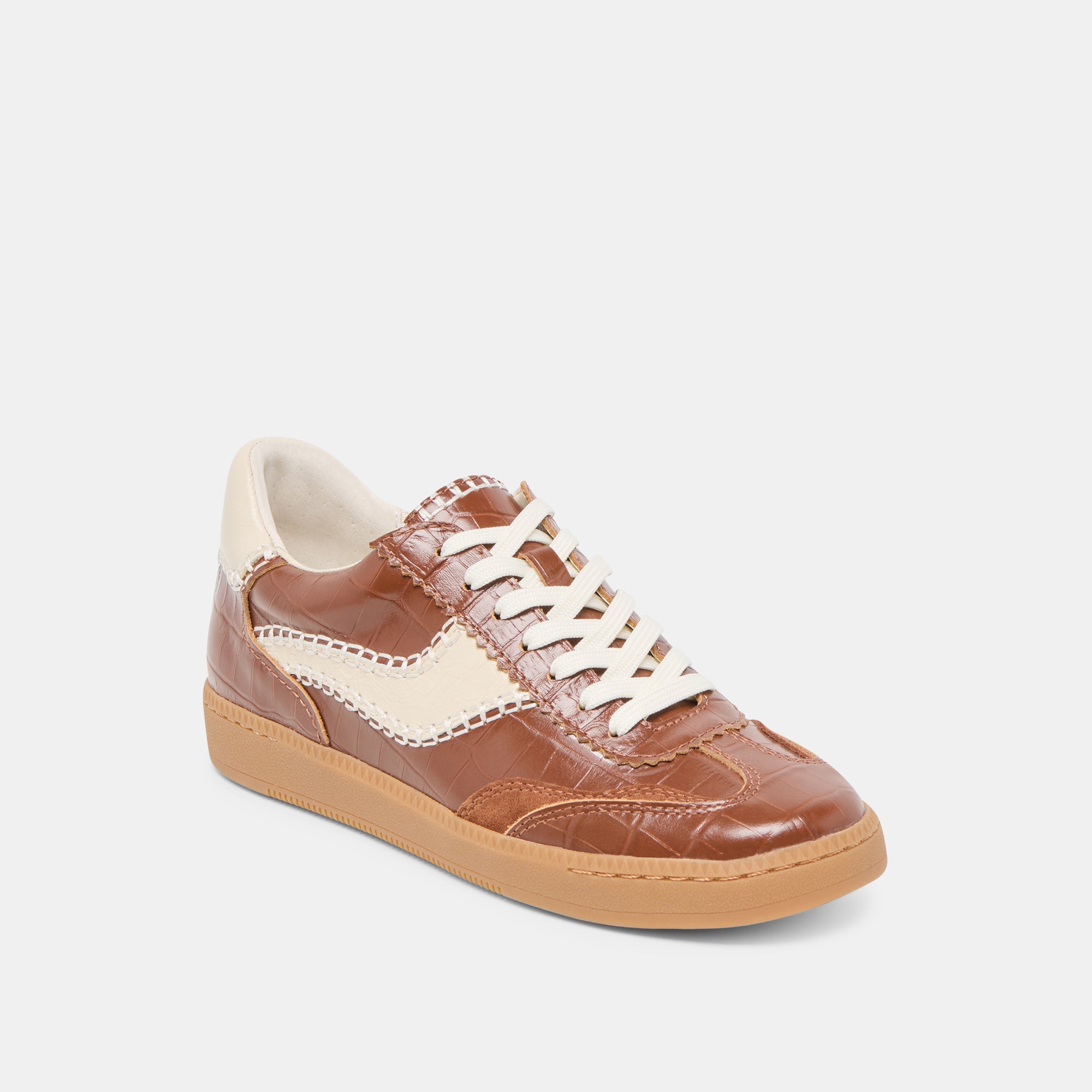 NOTICE STITCH  SNEAKERS COGNAC CROCO EMBOSSED LEATHER