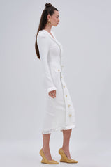 SAKURA BANDAGE RUFFLE MIDI DRESS IN WHITE