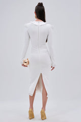 SAKURA BANDAGE RUFFLE MIDI DRESS IN WHITE