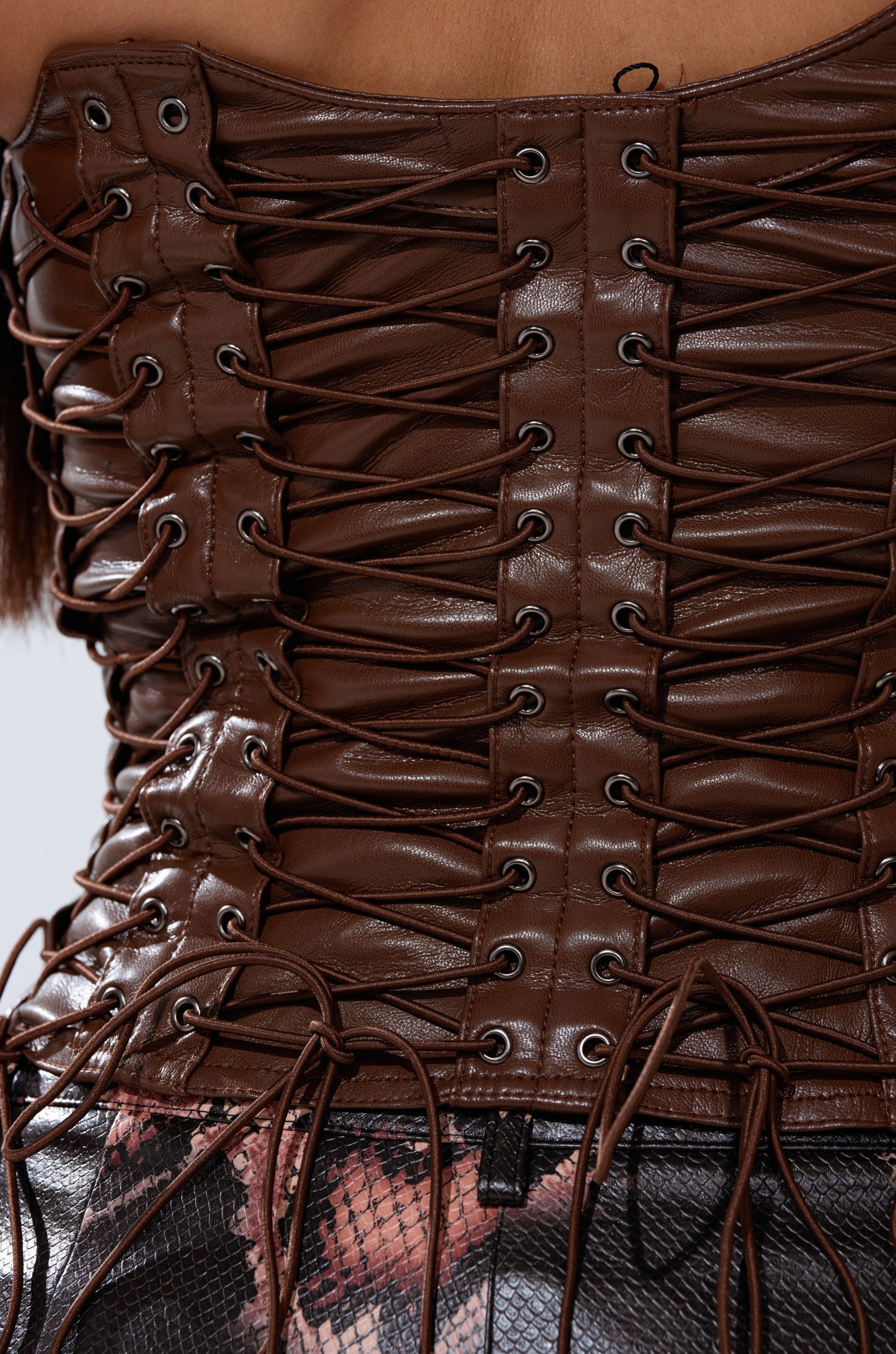 KNOTTED UP FAUX LEATHER CORSET