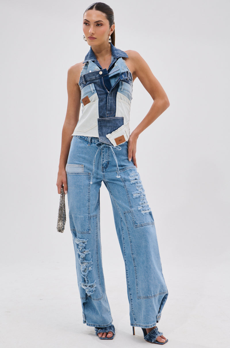 ALWAYS RIGHT DENIM ABSTRACT BLOUSE