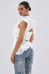 TIFFANY RUFFLE BLOUSE IN WHITE