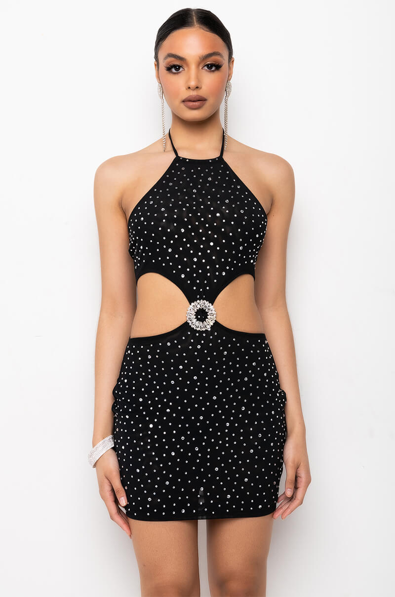 ADDICTED TO THIS RHINESTONE MINI DRESS WITH CUT OUT
