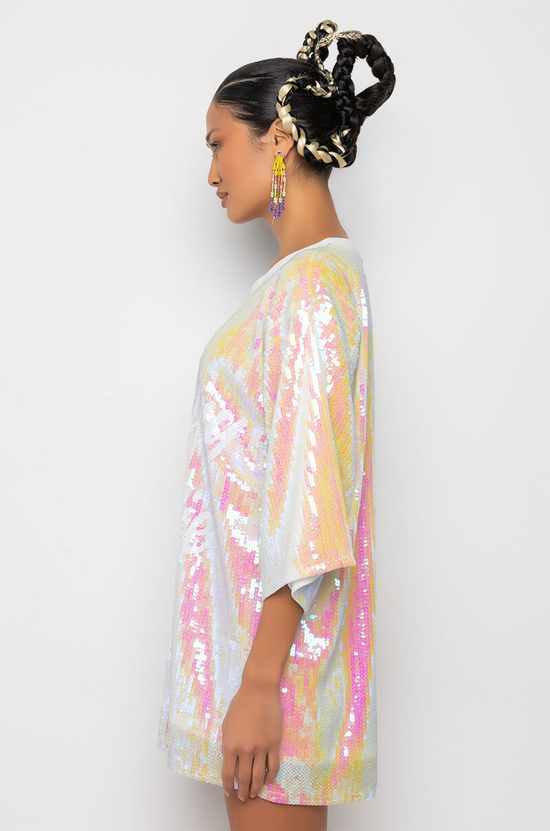 BIRTHDAY BADDIE SEQUIN T SHIRT DRESS