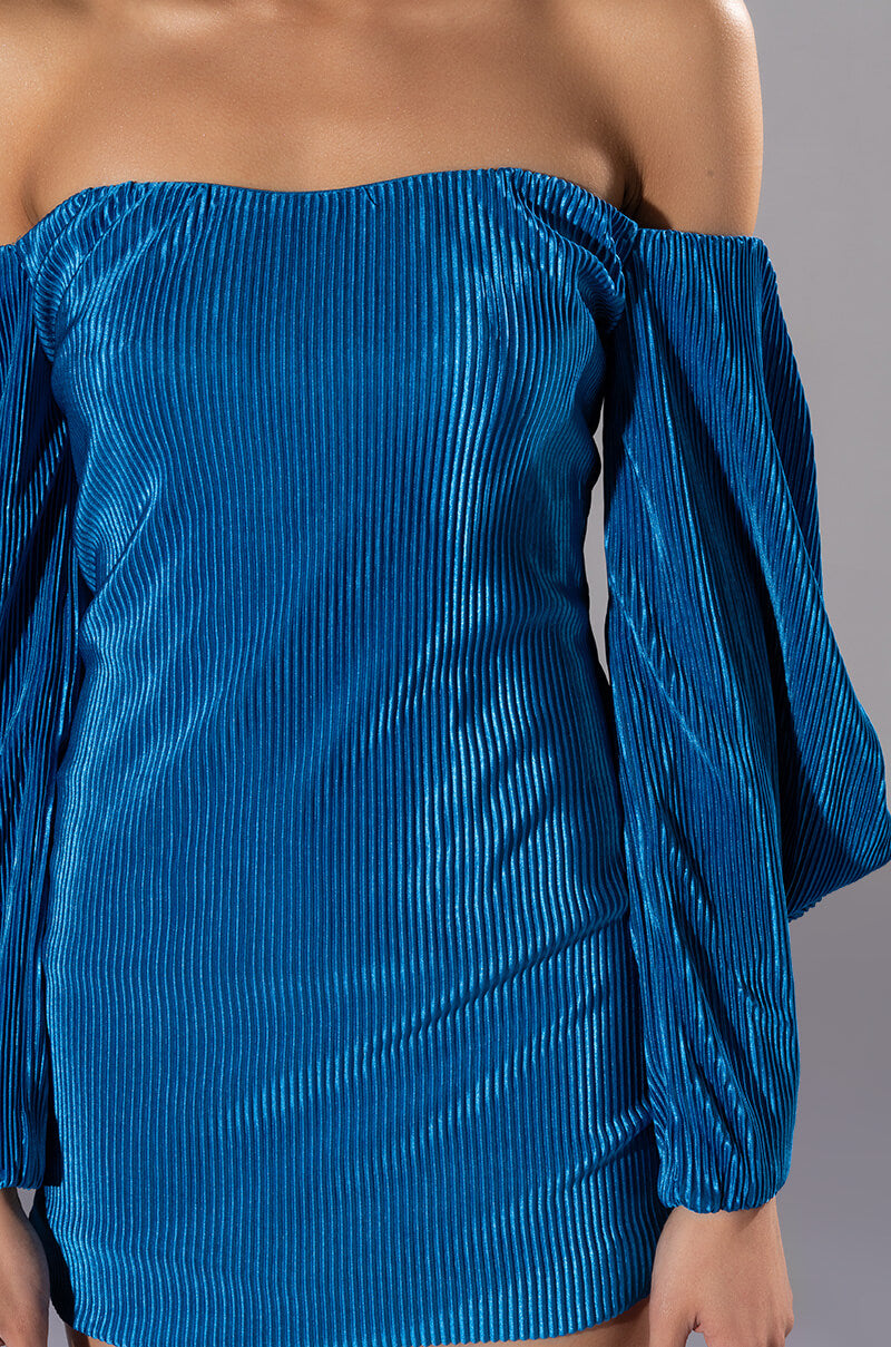 FAYE OFF THE SHOULDER PLEATED MINI DRESS