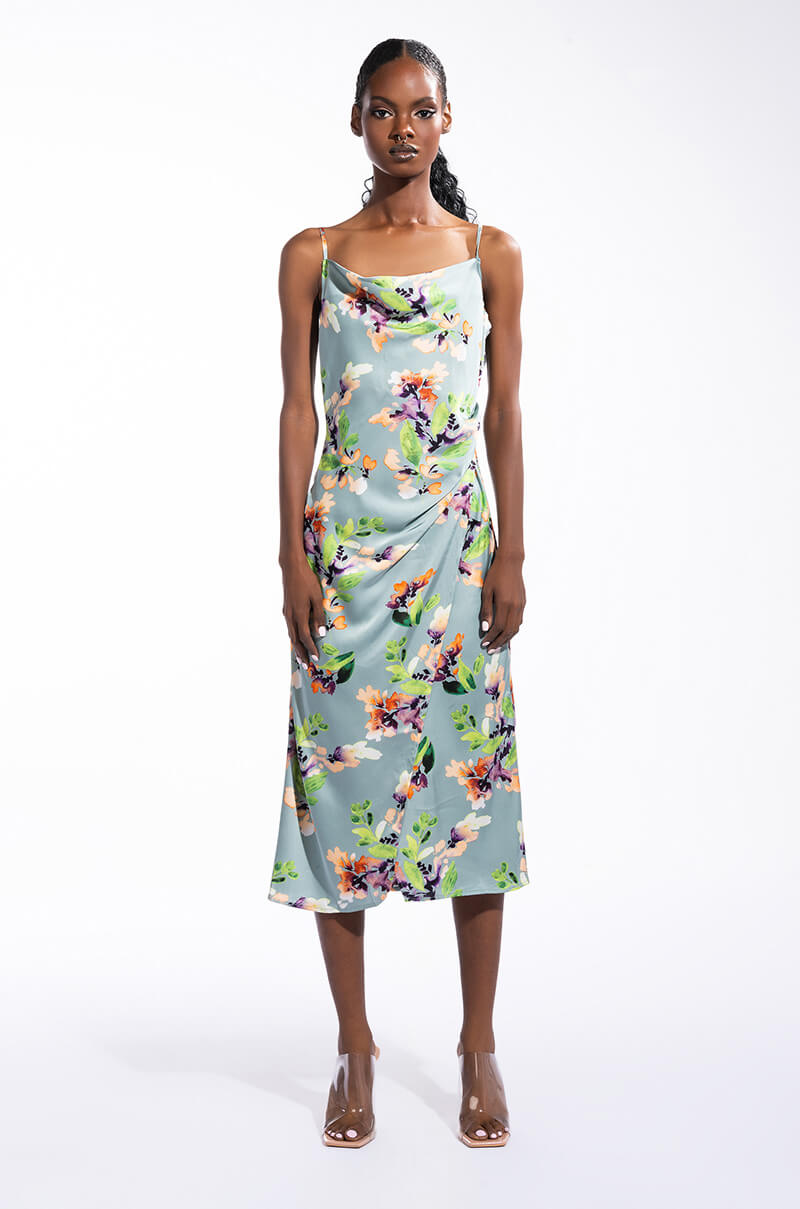 FLORAL PICTURE OF CLASS SATIN SLIP DRESS