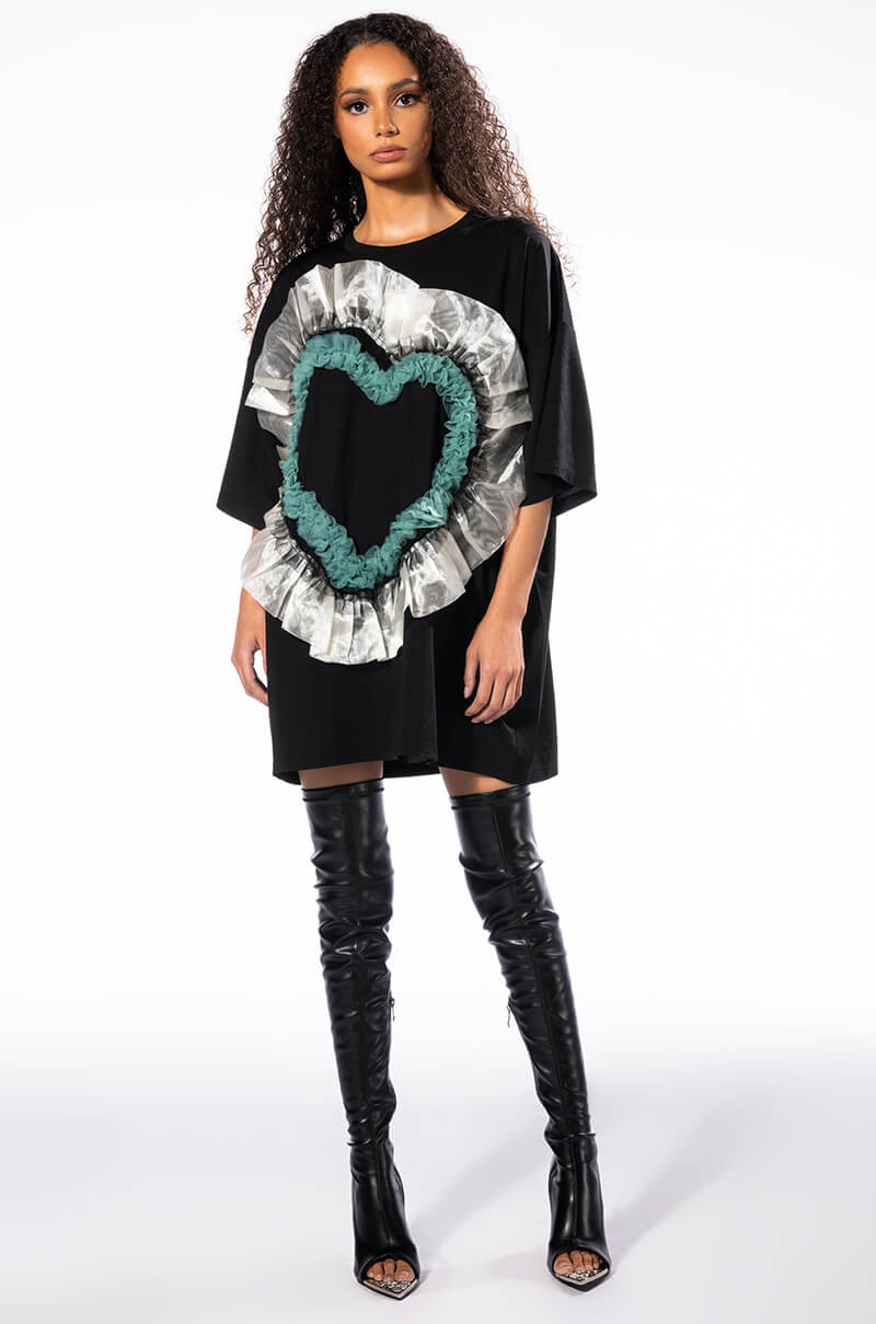HEART RUFFLE DRESS MINI DRESS