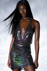 HOTNESS IRIDESCENT CHAINMAIL MINI DRESS