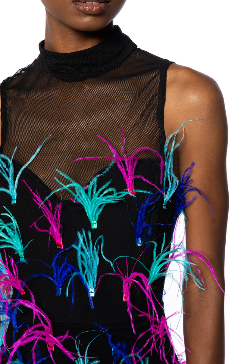 JAZZED UP FEATHER MAXI DRESS