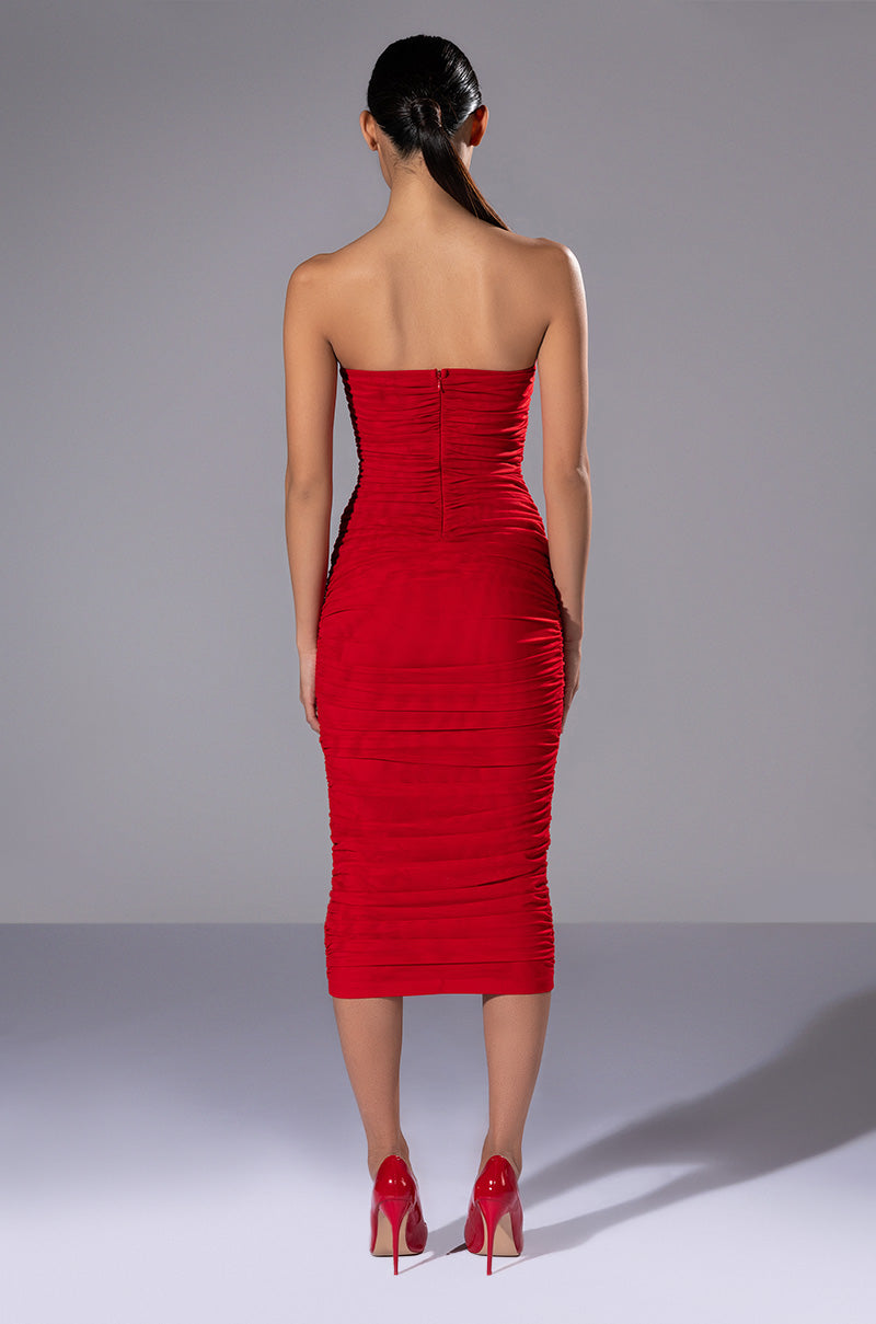 LIKE I SAID STRAPLESS MIDI MESH DRESS
