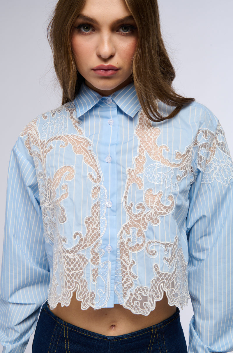 LOVE ME LIKE THAT BUTTON DOWN BLOUSE WITH LACE DETAILING