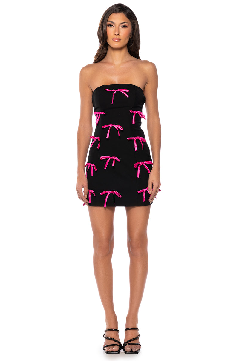 LUCY ALL OVER BOWS STRAPLESS MINI DRESS