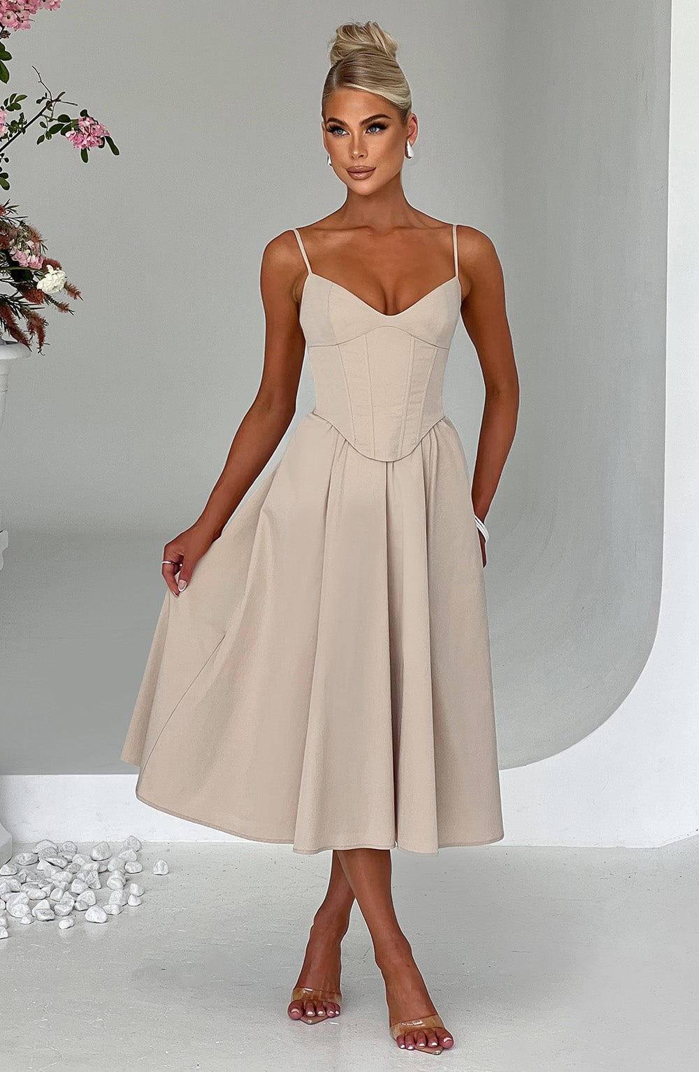 Mariella Midi Dress - Beige Dress Babyboo Fashion Premium Exclusive Design