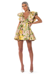 NEVER BETTER FLOUNCE SHOULDER MINI DRESS