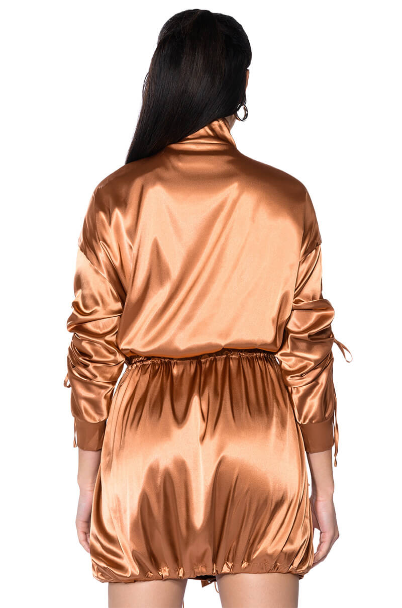ON THE ROAD SATIN UTILITY MINI DRESS