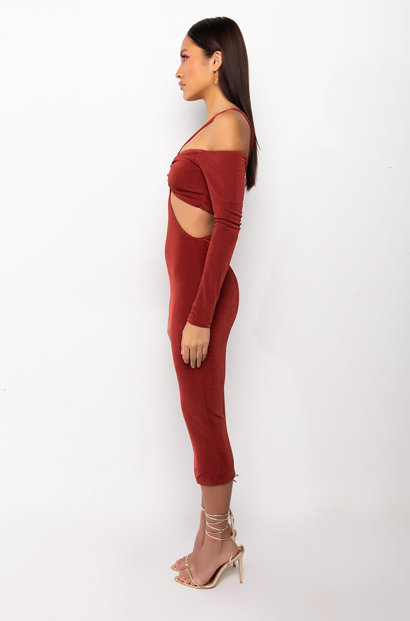 REMI CUT OUT SLINKY MIDI DRESS