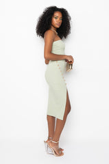 SHOOT FOR THE STARS CROSS FRONT STRAPLESS MIDI DRESS