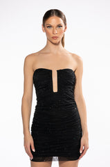 SHOW BUSINESS STRAPLESS PLUNGE EMBELLISHED MINI DRESS