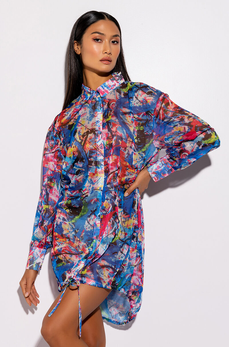 SKYART X AKIRA CHIFFON BUTTON UP MINI DRESS